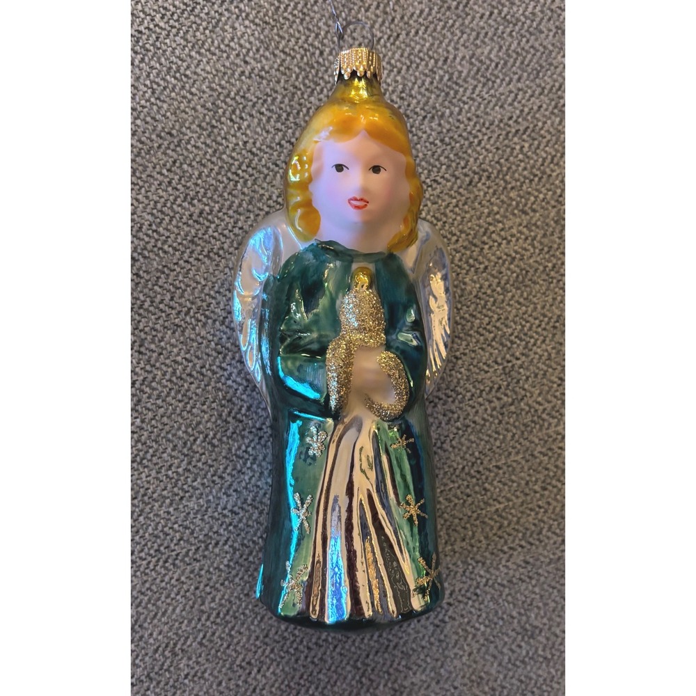 Christborn Hand Blown Glass Christmas Ornament Angel Candle Hand Painted Germany